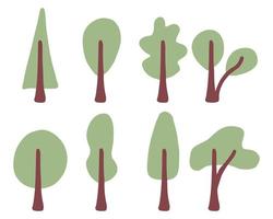 Hand-drawn set of tree icons. Simple hand drawn silhouettes of trees. vector