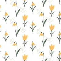 Vector pattern with yellow flowers. Pattern with spring flowers. Spring pattern. Spring pattern with snowdrops.