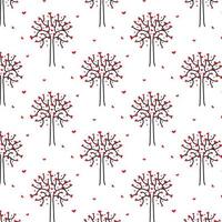 Vector pattern with cute trees and hearts. Pattern for Valentine's Day. Doodle style.