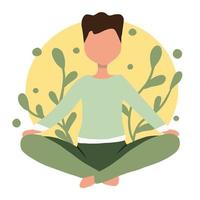 Vector illustration of a man in a sitting lotus position. The man is doing yoga.