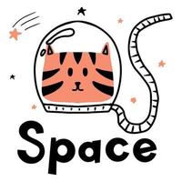 ilustración infantil dibujada a mano de gato astronauta. un gato en traje espacial en el espacio. la ilustración es adecuada para impresiones, tarjetas, carteles. vector