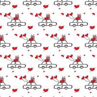 Vector pattern for Valentine's day. Pattern with car and balloons. Pattern in doodle style.