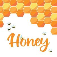 Hand drawn poster with honeycomb and bees. Honey store poster or postcard. vector