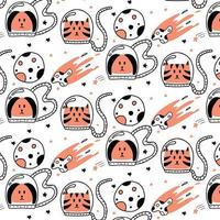Childish seamless pattern with cat and dog astronaut. Cosmic pattern. vector