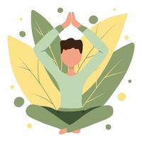 Vector illustration of a man in a sitting lotus position. The man is doing yoga.