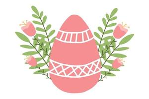 Vector illustration of an Easter egg. Yellow Easter egg with flowers. Easter concept. Postcard for Easter.