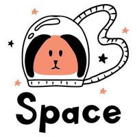 Childrens hand-drawn illustration of an astronaut dog. A dog in a spacesuit in space. The illustration is suitable for prints, cards, posters. vector