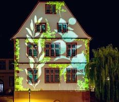 Colorful night street view of Styrasbourg. Highlighted buildings. Comfortable place. photo