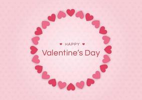 Happy valentines day card with paper heart on pink background and copy space. Vector illustration.