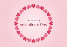 Happy valentines day card with paper heart on pink background and copy space. Vector illustration.