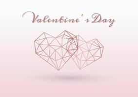 Happy valentines day pink background with rose gold geometric heart, Luxury love concept and copy space. vector