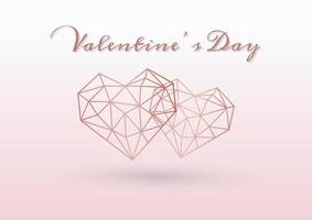 Happy valentines day pink background with rose gold geometric heart, Luxury love concept and copy space. vector