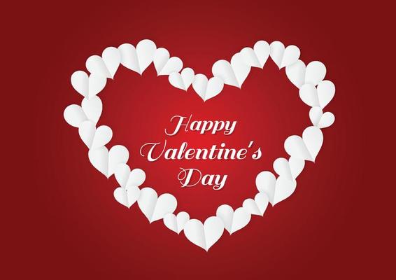 Happy valentines day with paper cut hearts on red blackground. Vector illustration.