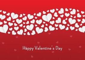 Happy valentines day card with paper heart on red background, love concept. Vector illustration