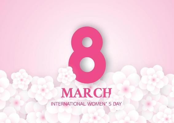 Happy Women's Day 8 March with pink flower background template for International Women's Day. Vector illustration.