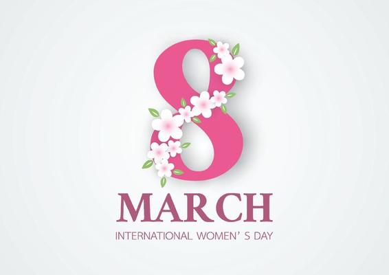 Happy Women's Day 8 March with pink flower background template for International Women's Day. Vector illustration.