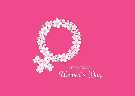 Happy Women's Day 8 March with pink flower background template for International Women's Day. Vector illustration.