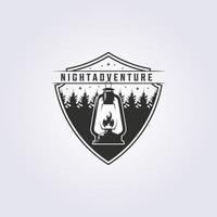 night camping adventure with oil lantern logo vector illustration design