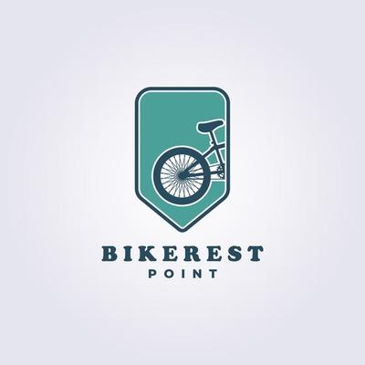 bicycle rest point, bike shop, bicycle repair shop logo vector illustration design with emblem badge shield flag