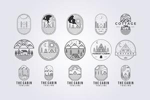 Various set and bundle cottage cabin barn line art logo vector illustration design