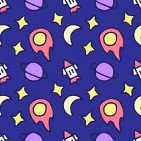 Cute meteor, planet, stars, moon, and rocket doodle. Background illustration for seamless pattern, poster, or apparel merchandise. vector