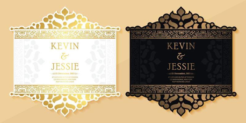 Luxury white and black cut wedding invitation