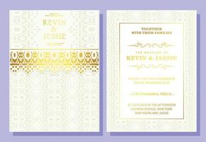 Luxury white wedding invitation in pattern vector