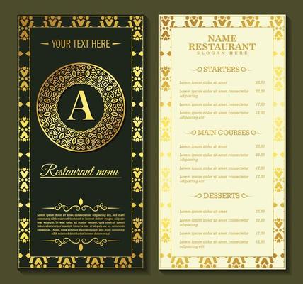 Luxury restaurant menu with logo ornament