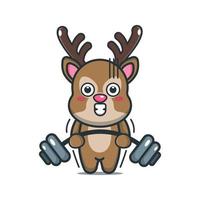 Cute deer lifting barbel cartoon vector illustration