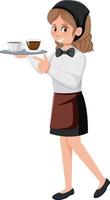 Young female waitress cartoon character on white background vector