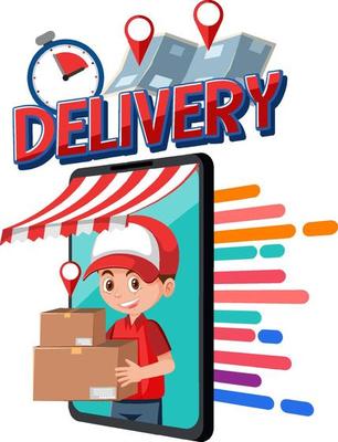 Delivery wordmark with courier on smartphone display