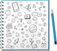 Hand drawn doodle icons on notebook vector