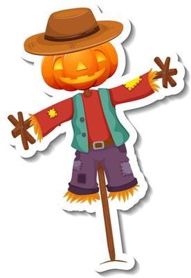 Scarecrow with pumpkin head on wooden stick