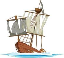 Old broken junk ship on white background vector