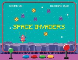 Pixel space game interface with space invaders vector