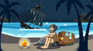 A man on deserted island isolated vector