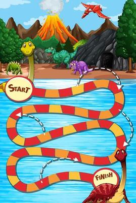 Snake and ladders game template in dinosaur theme