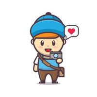 cute boy photographer cartoon mascot illustration vector