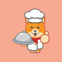 cute cat chef mascot cartoon character with dish vector