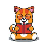 Cute cat mascot cartoon illustration reading a book vector