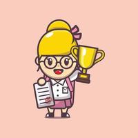 cute girl mascot cartoon illustration back to school vector