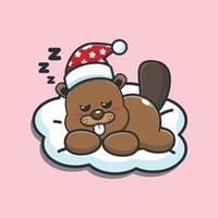 Cute sleeping beaver mascot cartoon illustration vector
