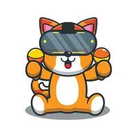 Cute cat mascot cartoon illustration playing virtual reality vector