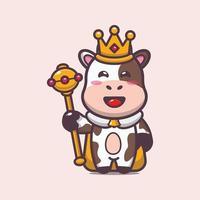 Cute cow king mascot cartoon illustration vector