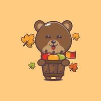 lindo oso mascota ilustración de dibujos animados en otoño. vector