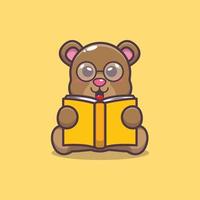 ilustración de dibujos animados de mascota de oso lindo leyendo un libro vector
