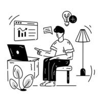 An online work, employee in working design glyph vector