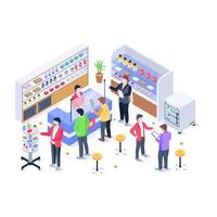 A fresh food market selling fruits and vegetables, isometric illustration vector