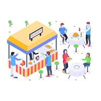 A fresh food market selling fruits and vegetables, isometric illustration vector