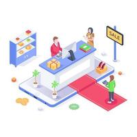 An isometric vector of mobile shopping in modern style
